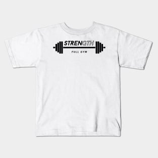 dumbbell with the word strength Kids T-Shirt